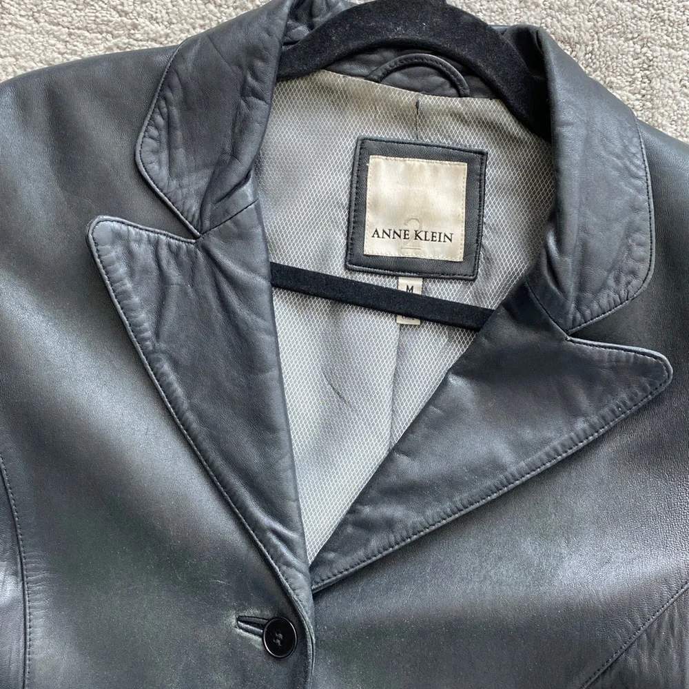 Y2K Lamb Skin Black Leather Blazer Style Jacket by Anne Klein size M